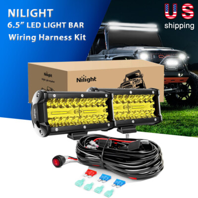 Nilight LED Light Bar 2PCS 6.5 Inch Amber 120W Spot Flood Combo 12000LM Off Road