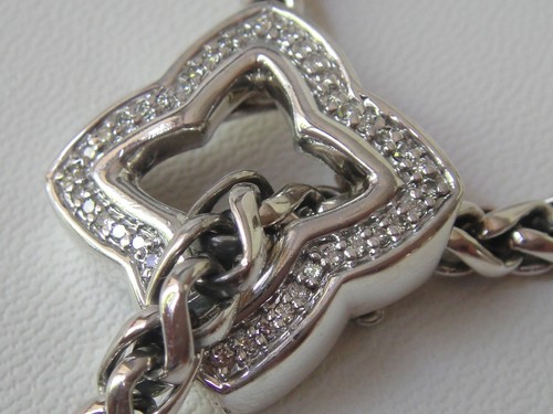 $1850 DAVID YURMAN SS DIAMOND QUATREFOIL WHEAT CHAIN NECKLACE - Picture 2 of 4
