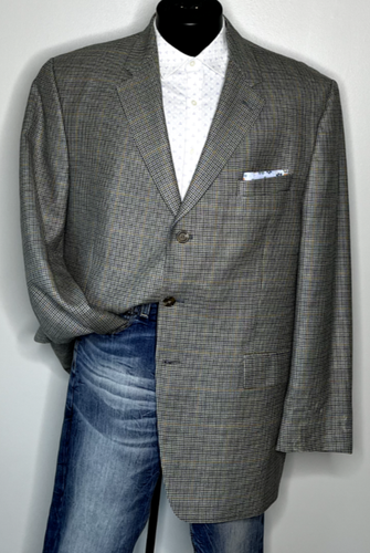 Ralph Lauren Silk Wool Houndstooth Windowpane 3 BTN Suit Coat Blazer Jacket 46R