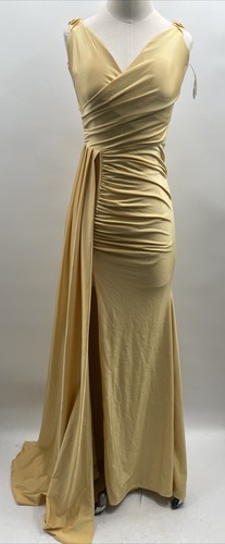 Jessica Angel Collection 766 Gold Off Shoulder Evening Bridesmaid Dress Size S