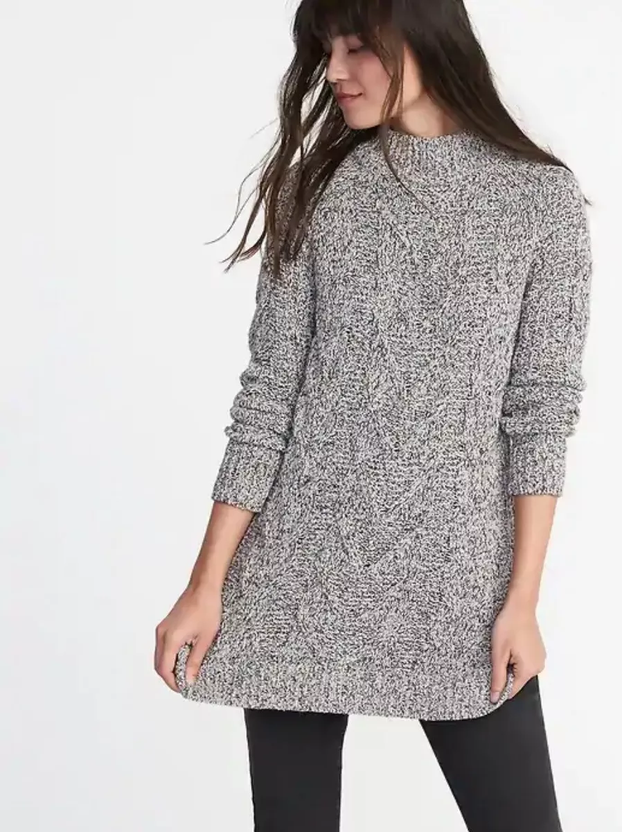 Old Navy Cable-Knit Tunic Sweater for Women, Grey Marl, M