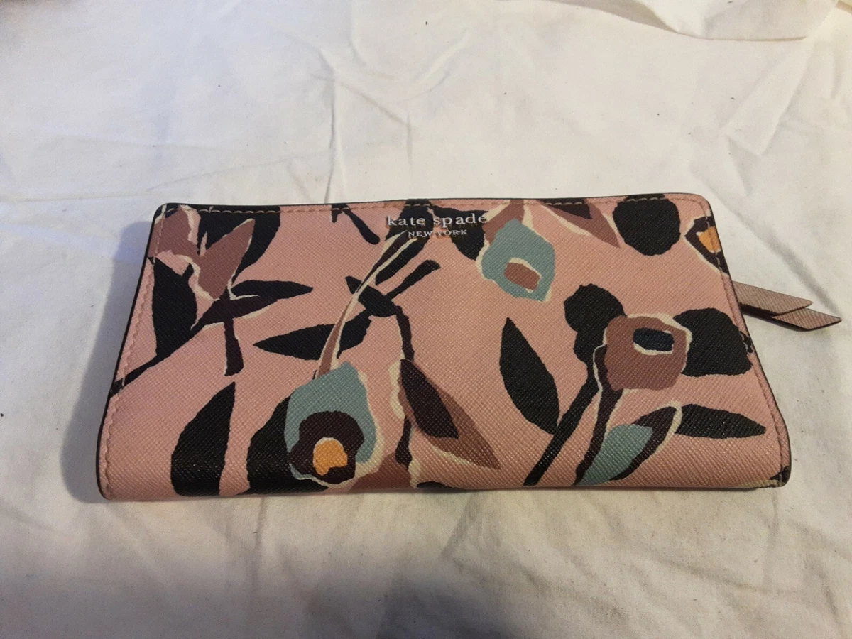 Kate Spade Cameron Large Slim Bifold Leather wallet Paper Rose