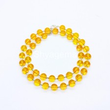 Yellow Citrine Necklace 8mm Round Beads Natural Citrine Gemstone Beaded Necklace