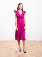 Isabel Marant Etoile Women's Quilted Ruffle Coraline Fuchsia Midi Dress S 36