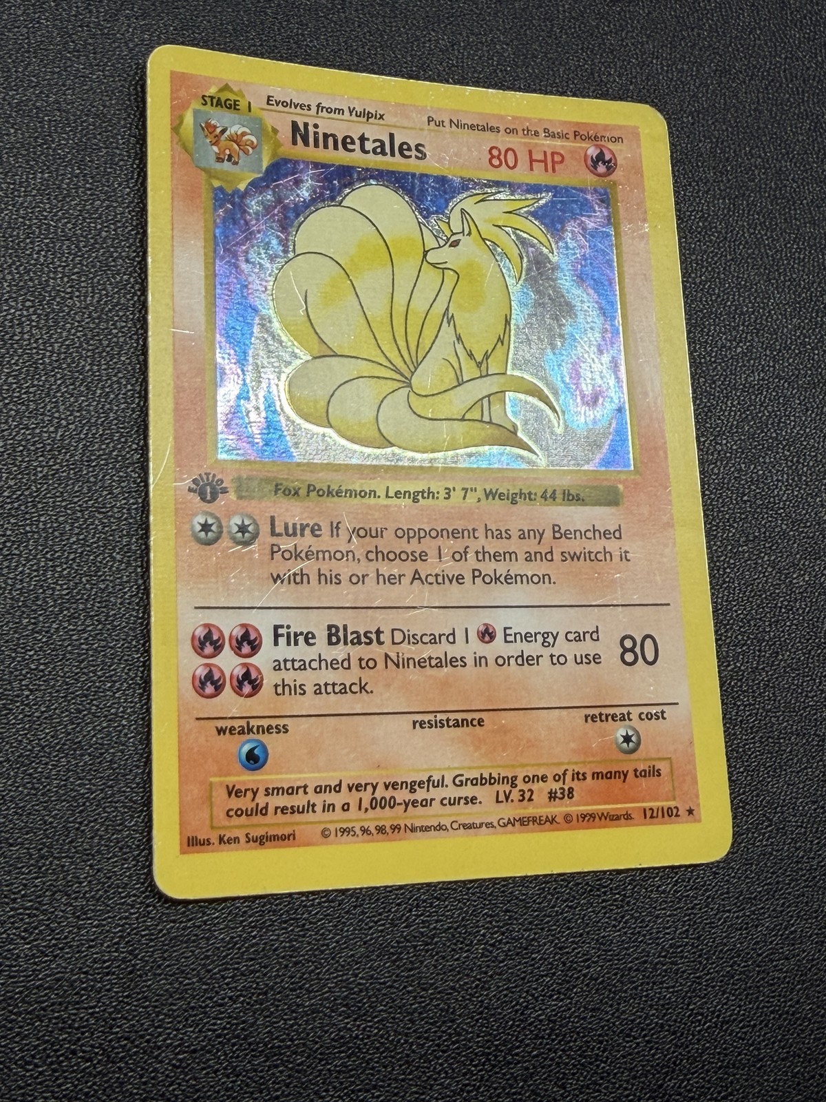 1999 Base Set (Shadowless) Ninetales #012/102 Holo Rare, First Edition, Holo