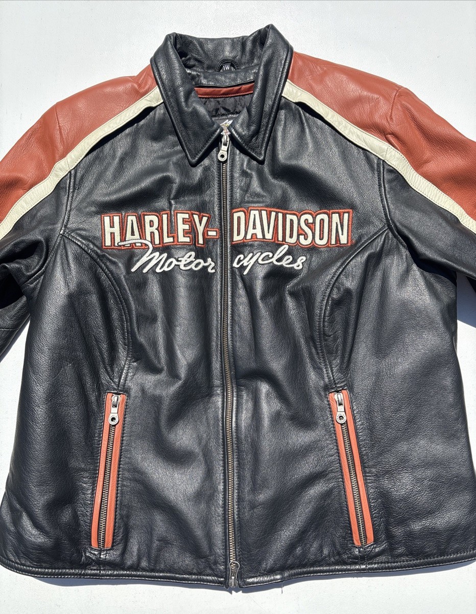 Harley Davidson Women VINTAGE CRUISER Leather Jacket 1W Orange