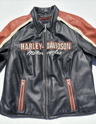 Harley Davidson Women VINTAGE CRUISER Leather Jacket 1W Orange