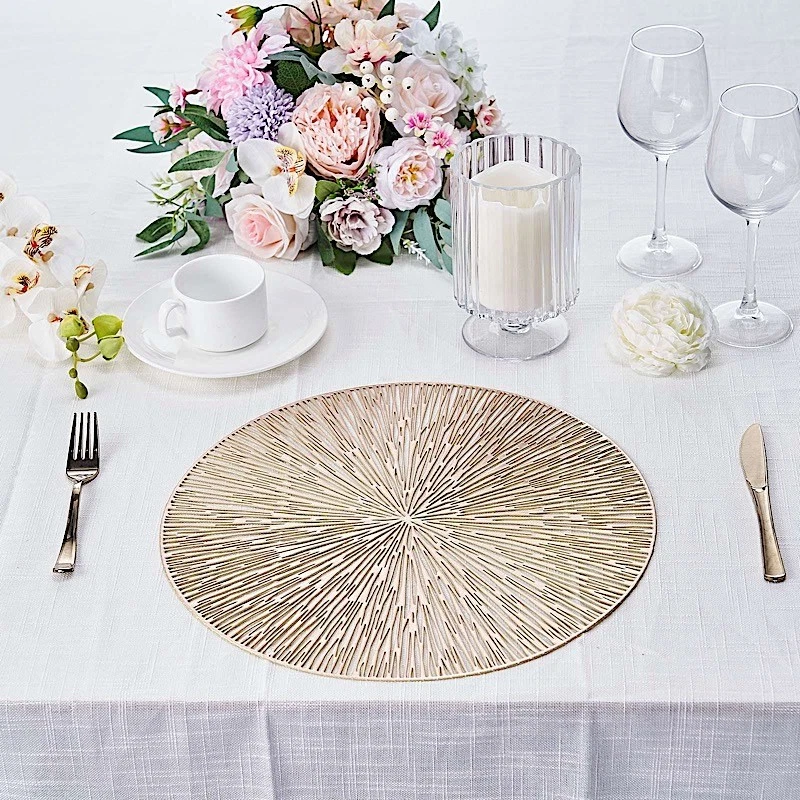 6 GOLD 15" wide Spike Round Vinyl Placemats Party Wedding Decorations - Image 2 of 4