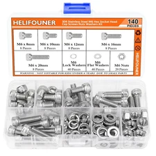 140 Pieces M6 x 8mm /10mm /12mm /16mm /20mm, Hex Socket Head Cap M6, Silver 