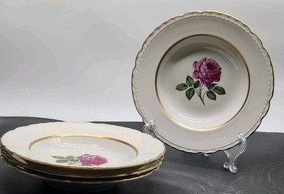 Embassy American China Pink Rose 4 Soup Bowls