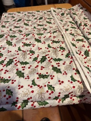 Holly & Berries On White Background 44  W X 70''  100% Cotton