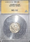 1938-D/D MS 66 5C Buffalo Nickel  RPM-2 RPD Error Coin
