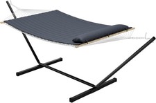 Premium Double Hammock with Stand - Heavy Duty 450LBS Capacity, Quilted Cushion