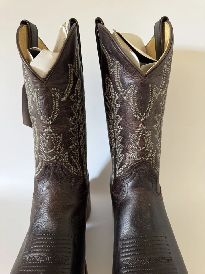 Justin Hombres 10 LYLE UMBER MARRÓN PUNTA CUADRADA 12” BOTAS VAQUERAS OCCIDENTALES CJ2031 NUEVAS Foto 4 de 4