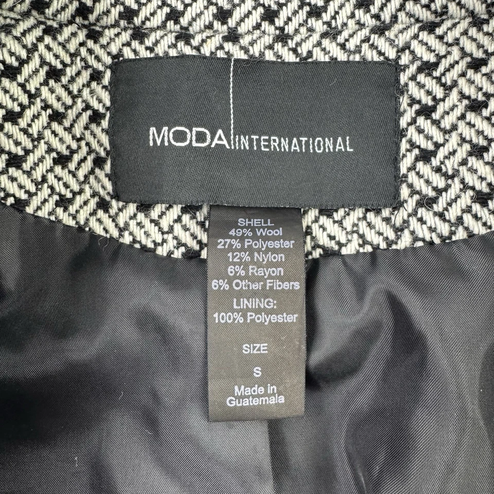 Moda International Wool Blend Peacoat Jacket Womens Small Black White Tweed Coat - Image 3 of 4