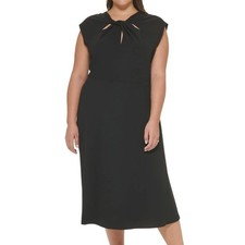 NWT DKNY Womens Black Scuba Crepe Twist Keyhole Neck Midi Dress PLUS SIZE 20W