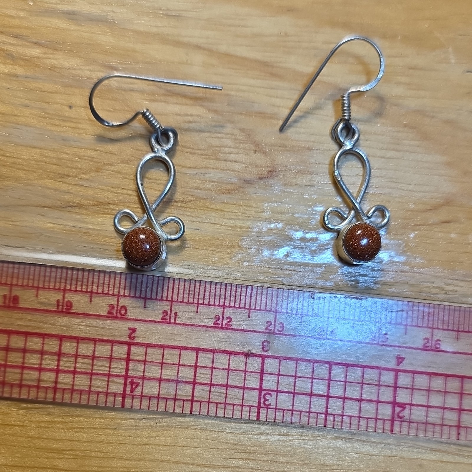 Handcrafted Wirework Dangle Earrings Silver Brown… - image 1