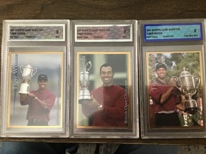 3 X Tiger Woods 2001 Graded 8 & 9 CTA British Open PGA Champ US Open