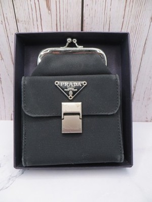 Vintage PRADA Classic Black Nylon Wallet Ball Snap Closure Coin