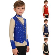 Kids Sparkly Rhinestones Mock Neck Long Sleeve Dance Shirts Figure Skating Tops