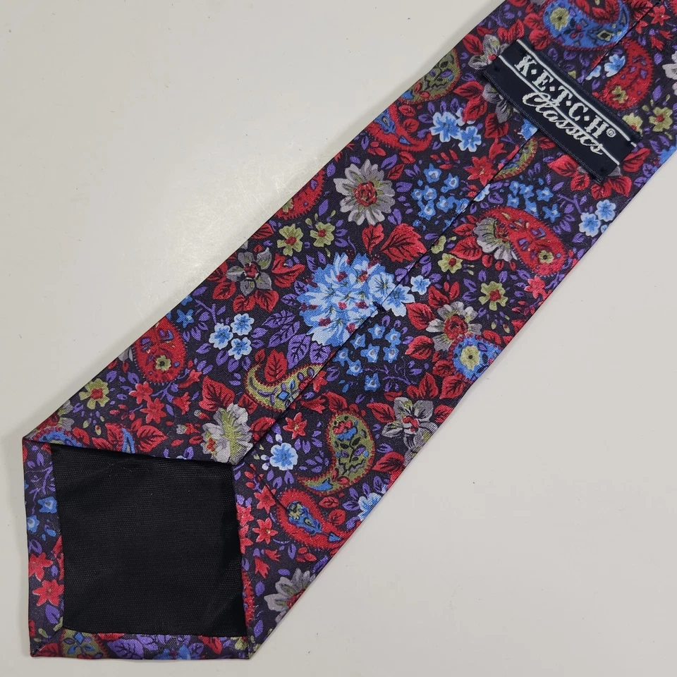 Corbata Ketch Classics Para Hombre 55" x 3.5" Azul Multicolor Floral Paisley De Colección Foto 3 de 4
