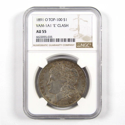 1891 O Top 100 VAM-1A1 E on Rev Morgan $1 AU55 NGC SKU:I11091