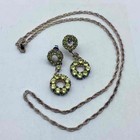Sterling Silver 925 Peridot Halo Circle Necklace and Drop Earrings Set 18" 14.3g — photo 1