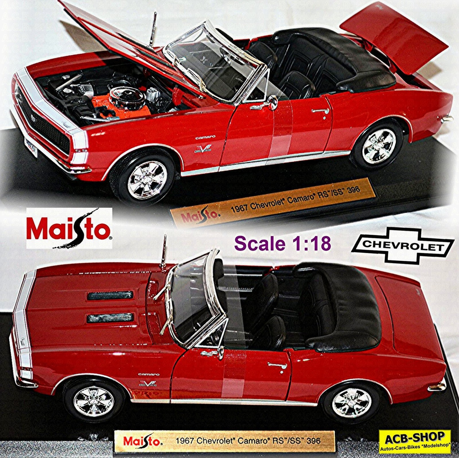 Chevrolet Camaro RS/SS 396 Convertible 1966-69 Red 1:18 Maisto 31684