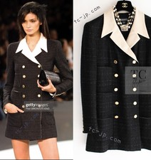 CHANEL 02S Black Beige Ivory Double Tweed Coat Jacket by Karl Lagerfeld 42 US10