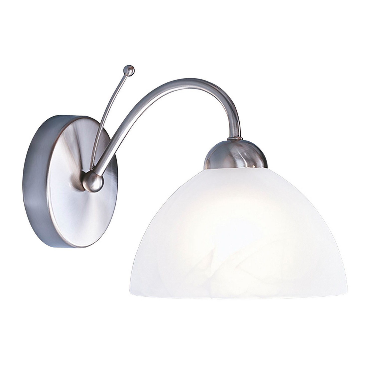 Satin Silver Finish Curved Arm and Alabaster Glass Shade Home Wall Fitting Light