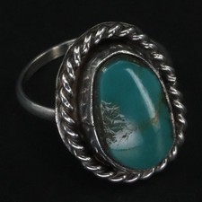 VTG Sterling Silver NAVAJO Braided Turquoise Cabochon Statement Ring Size 5 - 3g