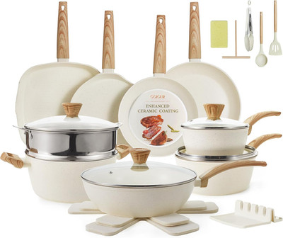 26Pcs Nonstick Ceramic Cookware Set with Utensils - Cream White