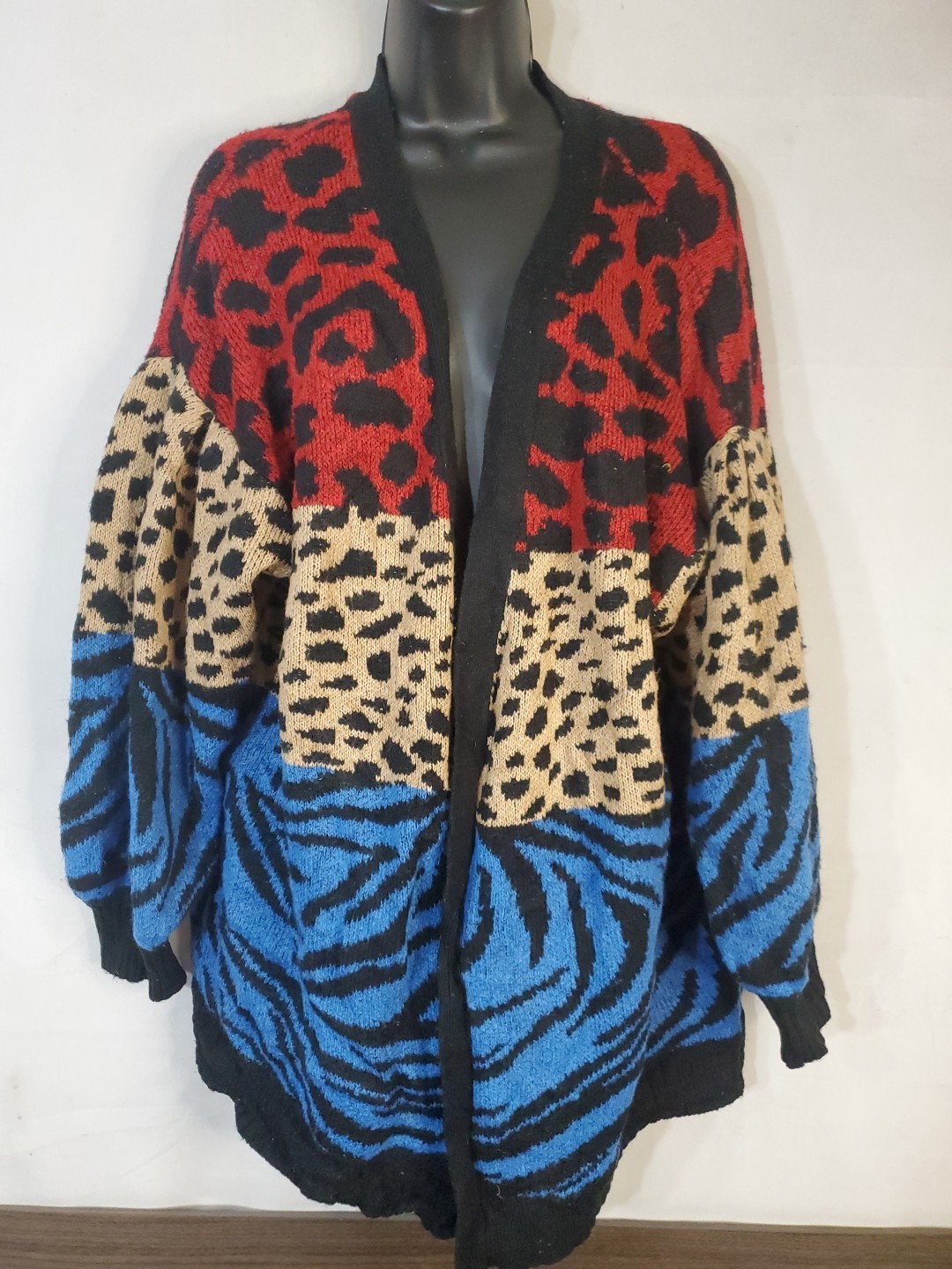 Terra & Sky Open Front Knit Cardigan Sweater Women's Size 1X  Warm Animal Print