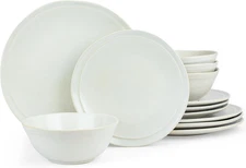 Aegean Dinnerware Set for 4, Plates and Bowls Sets, 12-Piece Stoneware Scratch R