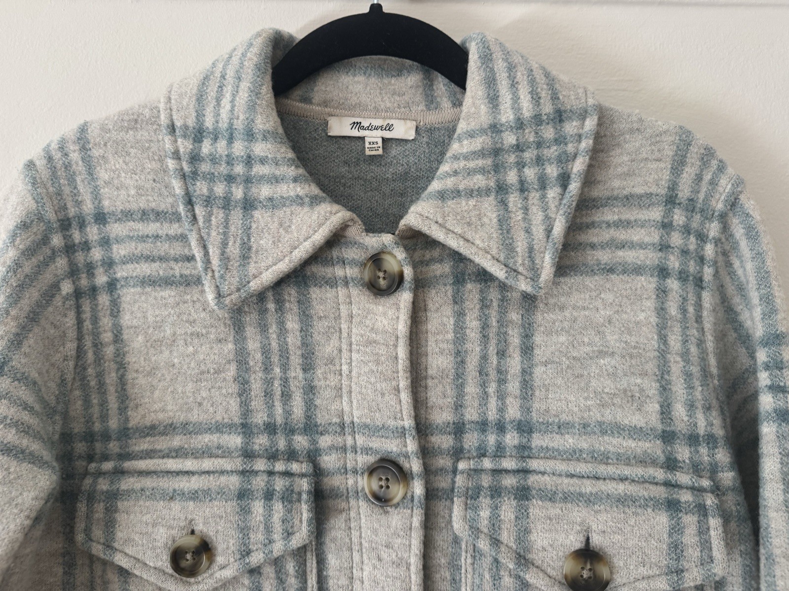 Madewell Plaid Button Collared Jacket Gray Blue X… - image 2