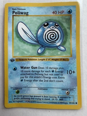 Pokémon Poliwag Base Set Shadowless 1st Edition Basic Common 59/102 40 HP 1999