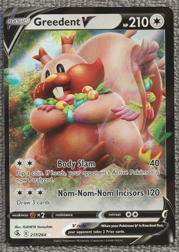 Greedent V 217/264 Holo V Rare Fusion Strike Pokemon Near Mint