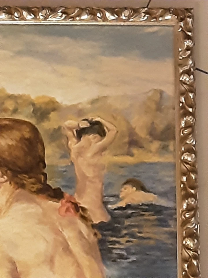 Werner Bell 1885 bis 1978 Gemälde Öl Akt Frauen Rücken im See Leinwand Rahmen - Bild 4 von 4