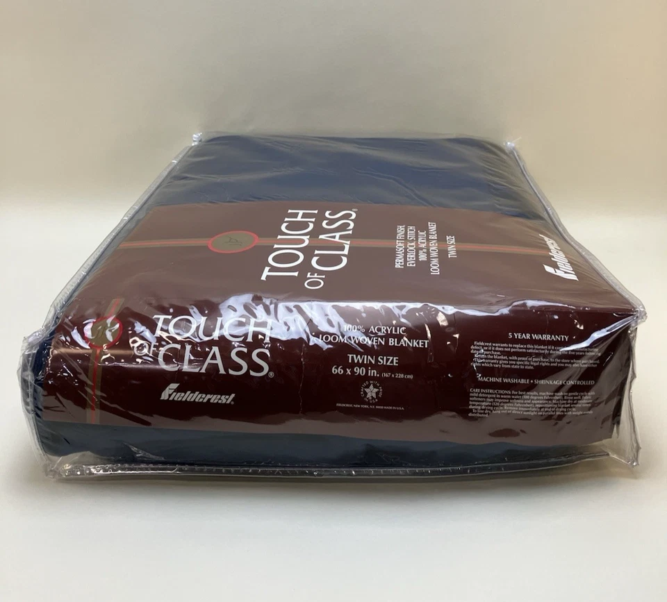 Vtg Fieldcrest Touch Of Class Navy Blue 100% Acrylic Satin Trim Twin Blanket - Image 3 of 4