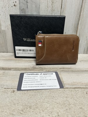 William Polo Men's Leather Credit Card Wallet Zipper Close 310 Coffee NEW