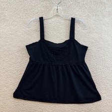 Y2K Vintage Babydoll Camisole Tank Top Large Black Lace Coquette Fairy Grunge