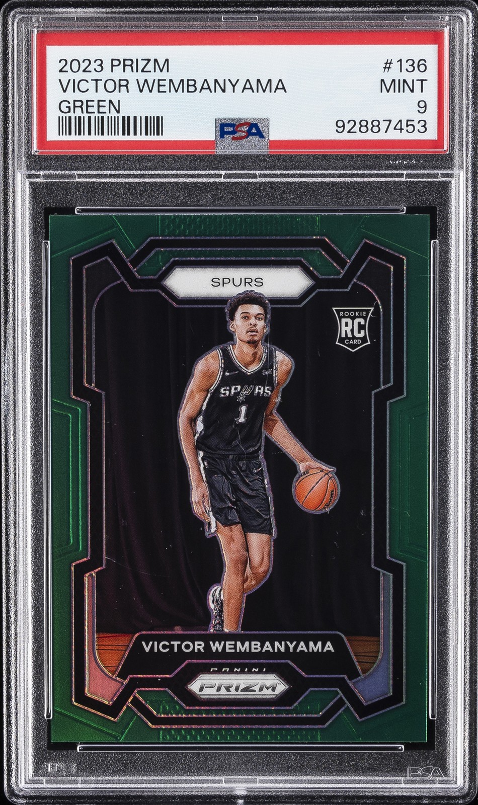 2023 PANINI PRIZM GREEN PRIZM #136 VICTOR WEMBANYAMA ROOKIE RC PSA 9