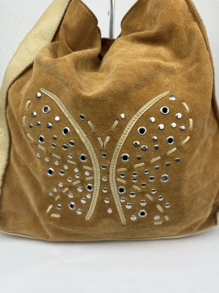 ARCADIA Brown Slouchy Suede Leather Butterfly Hobo Shoulder Bag Y2K READ - Image 2 of 4