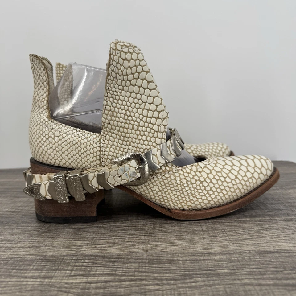 Botín Freebird by Steven Hoja Blanco Serpiente Cuero Repujado Botín Bajo Talla 8 Foto 4 de 4