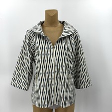 Chicos 2 Large 12/14 Jacket Nylon Taffeta Ikat Full Zip Pockets White Blue Gold