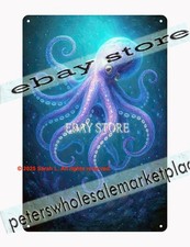 Cosmic Octopus Tin Sign � Psychedelic Ocean Metal Wall Art