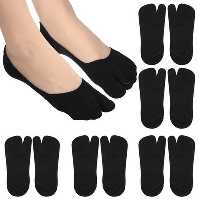 XLIUAX Tabi Socks, 5 Pairs Flip Flop Socks Sock for Women 5-7.5, Black 