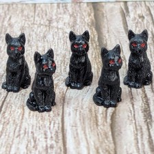 5 Piece Set Mini Miniature Black Cats Resin S...