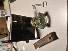 Antique Cast Brass Glass Norwalk Lock  Door knob Set key