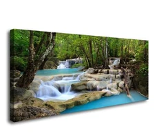S01574 1 Panels Wall Art Tropical Beautiful Waterfall Prints Light Green Fore...